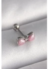 MuI MuI 316L Çelik Gümüş Renk Pembe Kurdele Zirkon Taş Detay Tragus Piercing