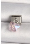 MuI MuI 316L Çelik Gümüş Renk Pembe Zirkon Taşlı Kelebek Model Nomination Charm