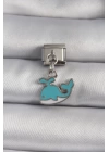 MuI MuI 316L Çelik Gümüş Renk Sallantı Mavi Balina Model Nomination Charm