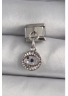 MuI MuI 316L Çelik Gümüş Renk Sallantı Zirkon Taşlı Göz Model Nomination Charm