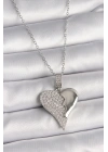 MuI MuI 316L Çelik Gümüş Renk Zincir Zirkon Taşlı Kırık Kalp Model Kadın Kolye