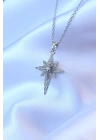 MuI MuI 316L Çelik Gümüş Renk Zirkon Taşlı Kutup Yıldızı Model Kolye