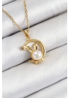 MuI MuI 316L Çelik İnci Detaylı Hilal Tavşan Model Gold Renk Kadın Kolye