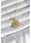 MuI MuI 316L Çelik Zincir Gold Aslan Madalyon Model Zirkon Taşlı Kadın Kolye