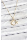MuI MuI 316L Çelik Zincir Gold Renk Ay Yıldız Model Zirkon Taşlı Kadın Kolye