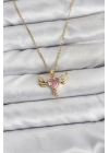 MuI MuI 316L Çelik Zincir Gold Renk Kanatlı Kalp Model Zirkon Taşlı Kadın Kolye
