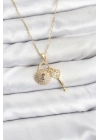 MuI MuI 316L Çelik Zincir Gold Renk Kilit Anahtar Model Zirkon Taşlı Kadın Kolye