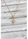 MuI MuI 316L Çelik Zincir Gold Renk Kutup Yıldızı Model Zirkon Taşlı Kadın Kolye