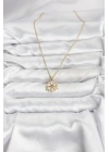 MuI MuI 316L Çelik Zincir Gold Renk Lotus Model Zirkon Taşlı Kadın Kolye