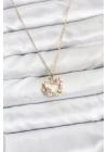 MuI MuI 316L Çelik Zincir Gold Renk Pembe Taş Detaylı Çelenk Model Kadın Kolye