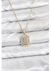 MuI MuI 316L Çelik Zincir Gold Renk Plaka Model Zirkon Taşlı Kadın Kolye