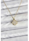 MuI MuI 316L Çelik Zincir Gold Renk Zirkon Taşlı Yonca Model Kadın Kolye