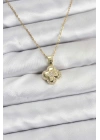 MuI MuI 316L Çelik Zincir Gold Renk Zirkon Taşlı Yonca Model Kadın Kolye