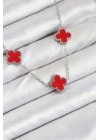 MuI MuI 316L Çelik Zincir Gümüş Kırmızı Renk Yonca Kadın Kolye