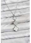 MuI MuI 316L Çelik Zincir Gümüş Renk Yonca Detaylı Zirkon Taşlı Kadın Kolye
