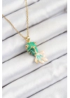 MuI MuI 316L Çelik Zincir Yeşil Balık Model Gold Renk Kadın Kolye