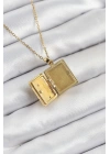 MuI MuI 316L Çelik Zirkon Taşlı Açılabilr Kapaklı Kitap Model Gold Renk Kadın Kolye