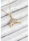 MuI MuI 316L Çelik Zirkon Taşlı Balık Kuyruğu Model Gold Renk Kadın Kolye