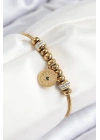 MuI MuI 316L Çelik Zirkon Taşlı Göz Charm Model Gold Renk Kadın Bileklik