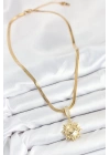 MuI MuI 316L Çelik Zirkon Taşlı Güneş Model Gold Renk Kadın Kolye