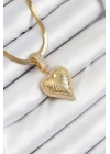 MuI MuI 316L Çelik Zirkon Taşlı Kalp Model Gold Renk Kadın Kolye