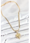 MuI MuI 316L Çelik Zirkon Taşlı Kalp Model Gold Renk Kadın Kolye