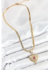 MuI MuI 316L Çelik Zirkon Taşlı Kanatlı Kalp Model Gold Renk Kadın Kolye