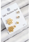 MuI MuI 316L Çelik Zirkon Taşlı Kar Tanesi Model Gold Renk Kadın Set Küpe
