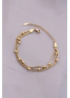MuI MuI 316L Kararmaz Çelik Gold Renk Top Zincirli Kadın Bileklik