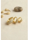 MuI MuI Gold Renk 3 lü Zirkon Taşlı Halka Küpe Set