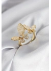 MuI MuI Goldfarbener Damenring „Weißes Schmetterlingsmodell“ mit Zirkonia-Steinen