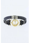 MuI MuI Gold Renk Deniz Çapası Figürlü Metal Aksesuarlı Siyah Renk Deri Erkek Bileklik