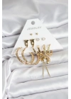 MuI MuI Gold Renk Pirinç 6lı Kadın Küpe Seti