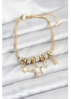 MuI MuI Gold Renk Pirinç Yıldız Model Charmlı Kadın Bileklik