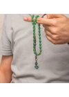 MuI MuI Gümüş Kazaz Püsküllü Yeşil Sıkma Kehribar Tesbih