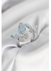 MuI MuI Silberfarbener Damenring mit blauem Schmetterlingsmotiv und Zirkonia-Steinen