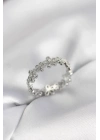 MuI MuI Silberfarbener Damenring mit Reihenblumenmuster und Zirkonsteinen