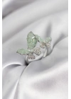 MuI MuI Silberfarbener Damenring in Aquagrün mit Schmetterlingsmotiv und Zirkonia-Steinen