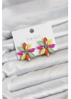 MuI MuI Karışık Renk Kristal Taşlı Lotus Çiçek Model Kadın Küpe
