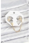 MuI MuI Kelebek Model Pirinç Gold Renk Zincir Bağlantılı Ear Cuff Küpe Seti