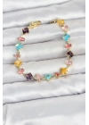 MuI MuI Kristal Taşlı Kesimli Karışık Renkli Gold Renk Gema Kadın Bileklik
