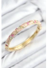 MuI MuI Mineli Pirinç Zirkon Taşlı Pembe Çiçek Motifli Gold Kadın Kelepçe