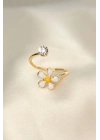 MuI MuI Papatya Tasarımlı Zirkon Taşlı Ayarlanabilir Yüzük