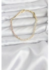 MuI MuI Pembe ve Beyaz Zirkon Taşlı Gold Renk Su Yolu Kadın Bileklik