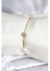 MuI MuI Pembe Zirkon Taşlı Kalp Model Gold Renk Kadın Bileklik