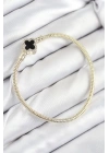 MuI MuI Pirinç Charm Zirkon Taşlı Yonca Model Gold Renk Kadın Bileklik