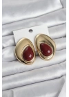 MuI MuI Pirinç Gold Renk Bordo Taşlı Damla Model Vintage Kadın Küpe