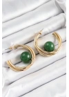 MuI MuI Pirinç Gold Renk Halka Model Yeşil Boncuk Detay Kadın Küpe
