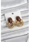 MuI MuI Pirinç Gold Renk Kahverengi Taşlı Vintage Kadın Küpe