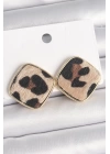 MuI MuI Pirinç Gold Renk Kare Leopar Model Kadın Küpe